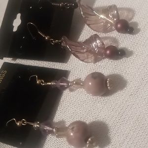 2 pair of Opalescence lavander glass leaf earrings beaded & hand painted beaded.